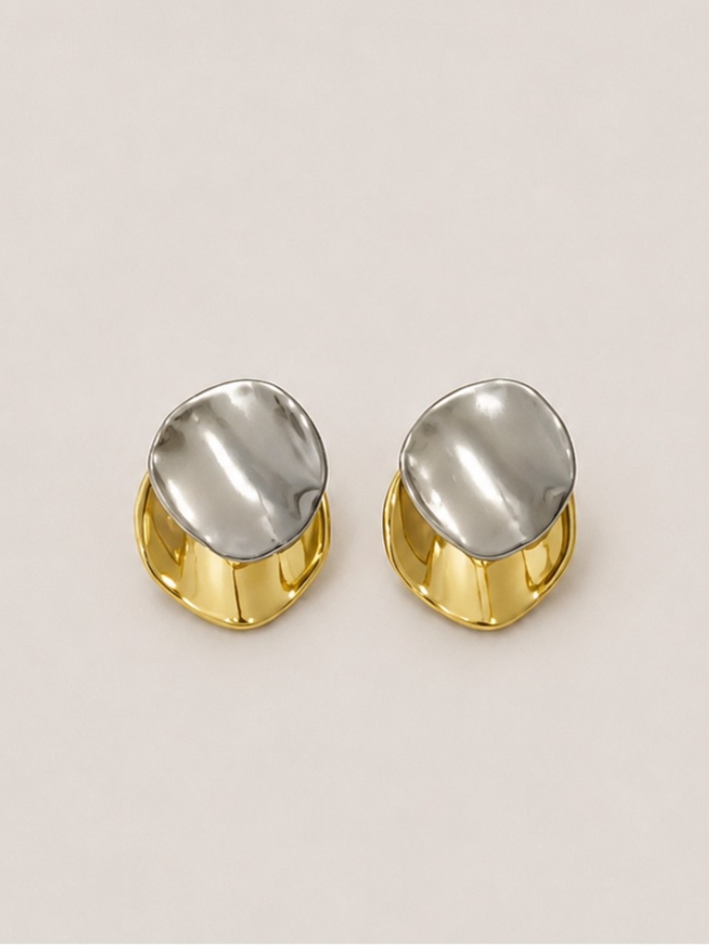 New! Two-Tone Gold and Silver Sculpted Stud Earrings - Women Jewelry 1008